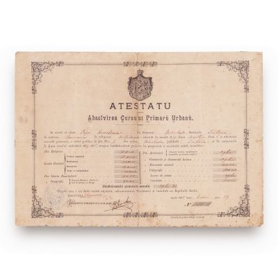 Atestat pentru absolvirea cursului primar urban, 1886