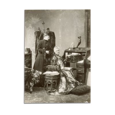 Regina Elisabeta și principesa Maria, fotografie de epocă de mari dimensiuni