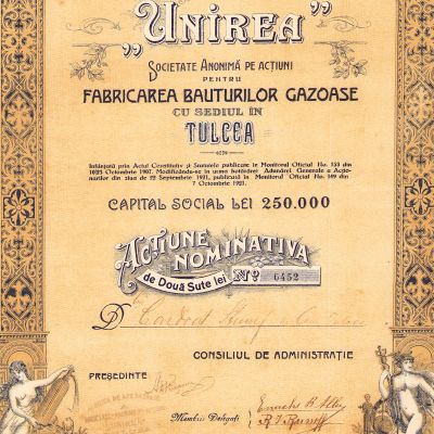 Societatea „Unirea”, acțiune nominativă în valoare de 200 lei