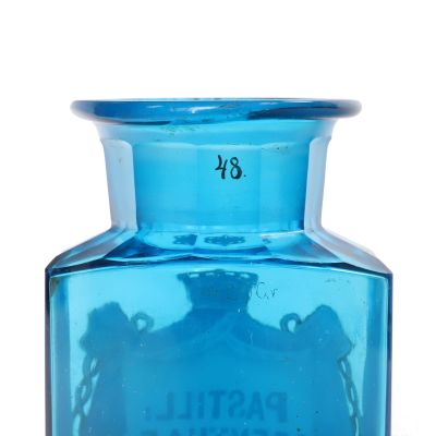 Flacon de farmacie pentru medicamente, sticlă albastră, cca. 1900