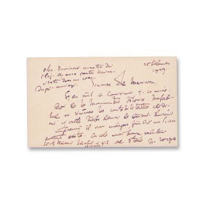 Nicolae Iorga, scrisoare de mici dimensiuni expediată lui C. Marinescu, 25 februarie 1929