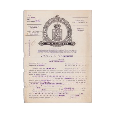 Ing. I. Ghica și Al. Greceanu, poliță de asigurare, 1941
