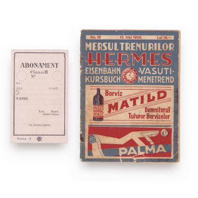 Mersul trenurilor, 15 mai 1935 + abonament C.F.R. în alb pentru clasa a III-a 