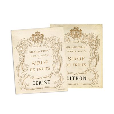Casa Capșa, două etichete pentru sirop de fructe, Citron și Cerise