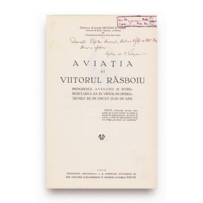 Drăgan D. Ioan, Aviația și viitorul război, 1933, cu dedicație pentru Victor Siminel 
