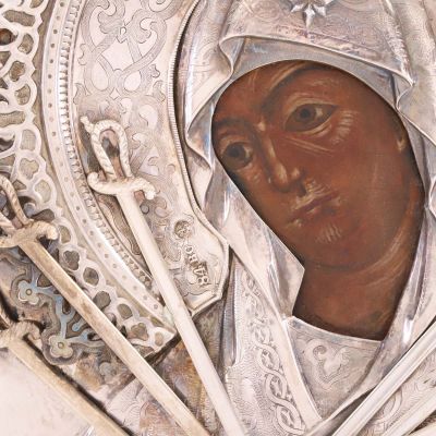 Icoană rusească, Născătoarea de Dumnezeu îndurerată - Îmblânzirea inimilor împietrite, cu ferecătură din argint, sfârșitul sec. al XVIII-lea