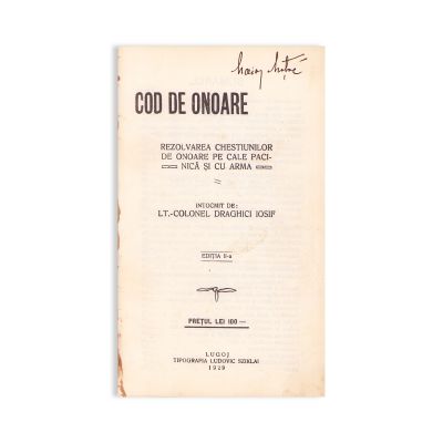 Lt. Colonel Draghici Iosif, Cod de onoare, 1929