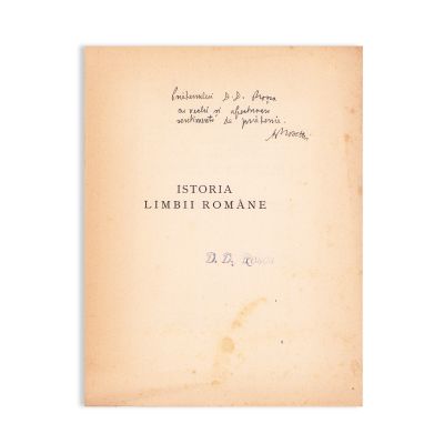 Al. Rosetti, Istoria limbii române, 1938, cu dedicație pentru D. D. Roșca