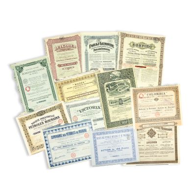 Colecție de 12 acțiuni emise de societăți petrolifere