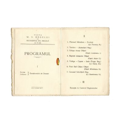 Vizita regelui la Regimentul Escortă Regală, program, 18 iunie 1932 