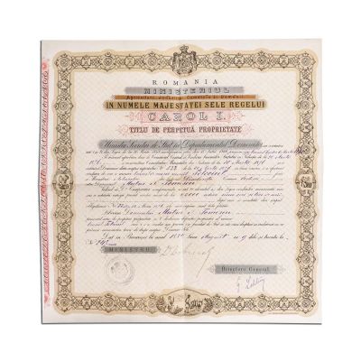 Titlu de Perpetuă Proprietate, semnat olograf de Dimitrie Dobrescu, 1889