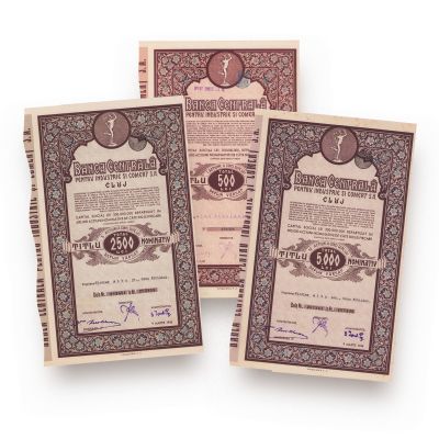 Banca Centrala Cluj, 3 titluri în valoare de 5000 lei, 1943-1946