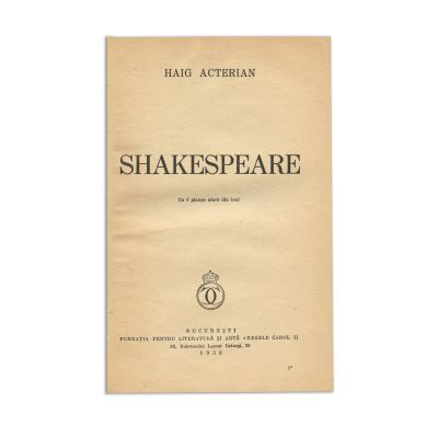 Haig Acterian, Shakespeare, 1938, cu dedicație pentru col. T. Megru