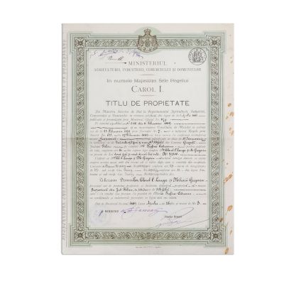 Titlu de proprietate, semnat olograf de Alexandru N. Lahovari, 1889