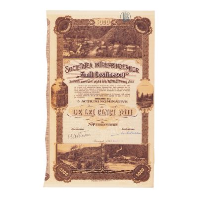 Societatea Întreprinderilor „Emil Costinescu”, acțiune normativă cu valoare nominală de 5000 lei, 1942