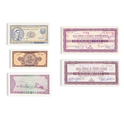 Trei bancnote + două cecuri de călătorie, 1952 - 1983