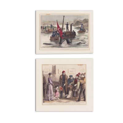 Osman Pașa la București, Capturarea steagului otoman, două gravuri în cupru, colorate în epocă