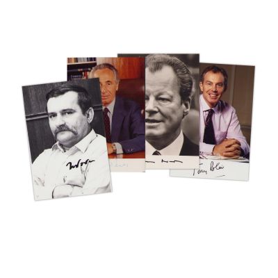 Tony Blair, Shimon Peres, Lech Walesa, Willy Brandt, patru fotografii cu autograf