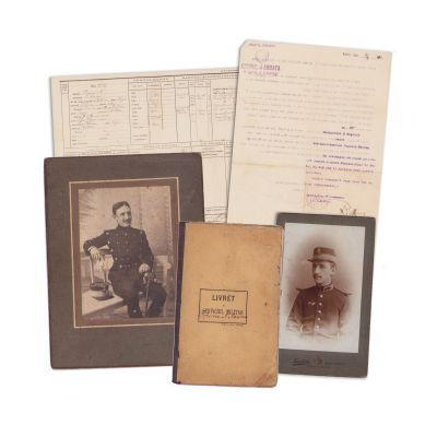 Comandantul Nerone N. Popescu, livret militar + ordin de mobilizare + două fotografii 