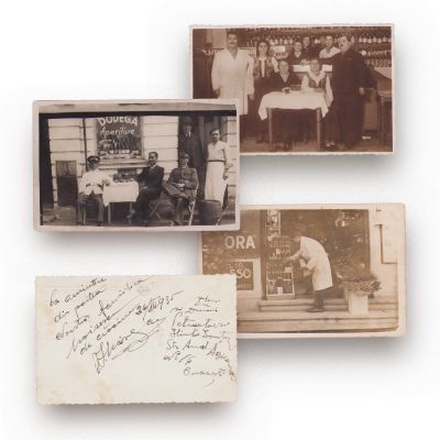 Colecție de trei fotografii tip carte poștală cu restaurante de epocă, atelier Foto-Lux, cca. 1935 