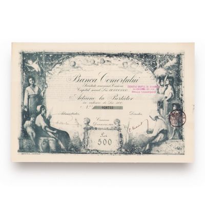 Banca Comerțului, acțiune la purtător în valoare de 500 lei, 1921