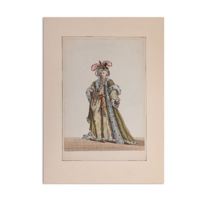 Damă valahă, litografie colorată manual, sec. al XIX-lea