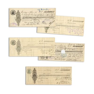 Colecție de 5 bilete de bancă (Cambia),  eliberate de catre George și Gabriel Stephănescu, 1914 - 1929 