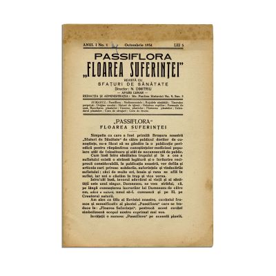 Publicația Passiflora „Floarea Suferinței”, Anul I, Nr. 1, octombrie 1934 