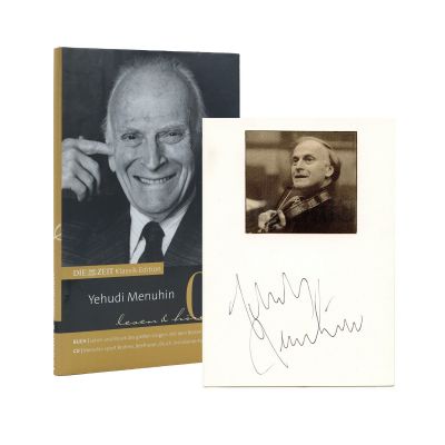 Yehudi Menuhin, bilet cu autograf + volum semnat de Jeremy Menuhin