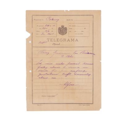 Alfred, duce de Saxa-Coburg și Gotha, telegramă pentru principele Ferdinand I + Publicația „Oglinda lumii”, An VI, No. 31 - Regele Ferdinand I pe catafalc, 30 iulie 1927