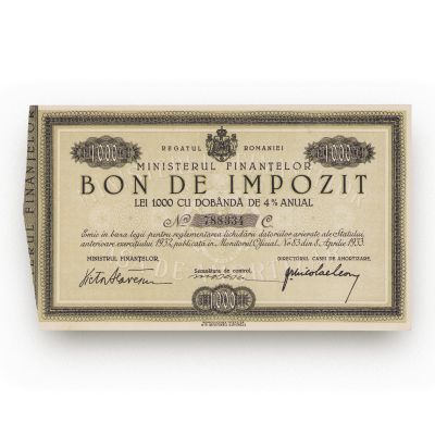 Bon de impozit în valoare de 1000 lei