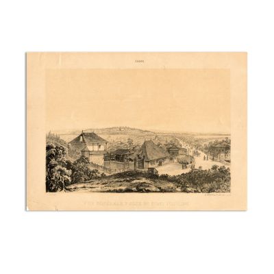 Vedere generală luată de pe podul Nicolinei și Spitalul Sf. Spiridon, două litografii, P. Muller și J. Rey, 1845