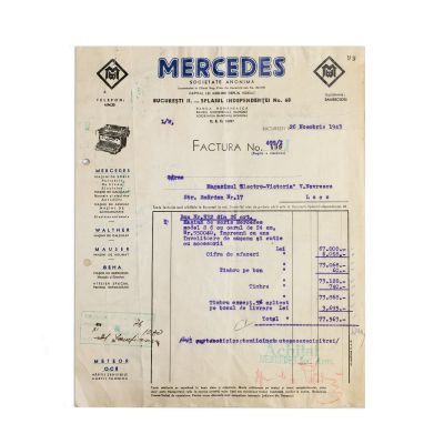 „Tractoria”, „Mercedes”, „Fiat”, „Citroen”, patru facturi și o telegramă, 1933-1944 