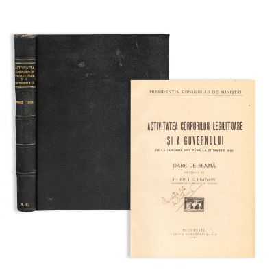 Activitatea corpurilor legiuitoare și a guvernului de la ianuarie 1922 până la 27 martie 1926, cu numeroase semnături olografe