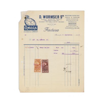 Theodor Radivon, factură pentru un ceas Omega, 9 septembrie 1929  