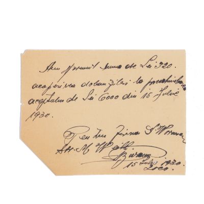 Theodor Radivon, factură pentru un ceas Omega, 9 septembrie 1929  