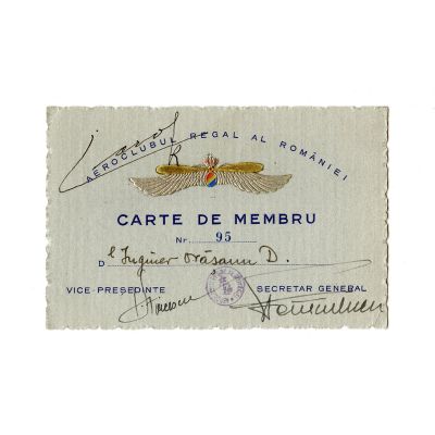 Aeroclubul Regal al României, carte de membru cu semnătura regelui Carol al II-lea
