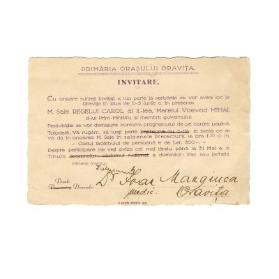 Ioan Mangiuca, invitația și programul vizitei regelui Carol al II-lea la Oravița, 3 iunie 1933