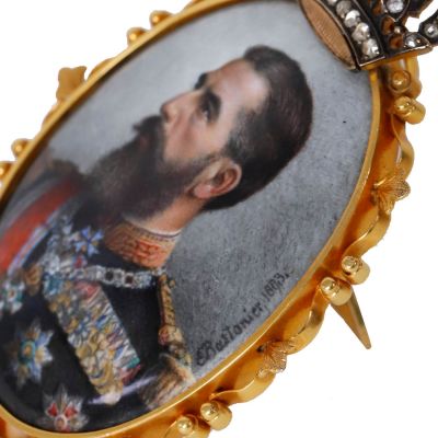 Pandantiv din aur și diamante, cu o miniatură a regelui Carol I, 1893