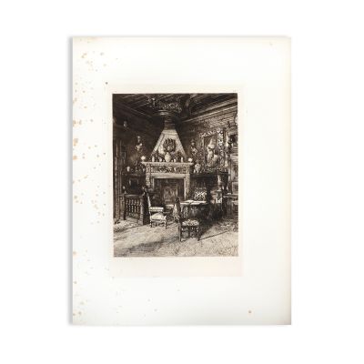 Léo Bachelin, Castel-Pelesch, résidence d'été du roi Charles Ier de Roumanie à Sinaia, 1893, cu semnătura regelui Carol I al României, din biblioteca istoricului G. C. Williamson 
