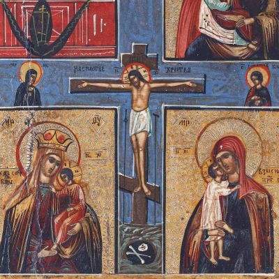 Icoană în patru scene, Răstignirea Domnului, tempera pe lemn, jumătatea sec. XIX