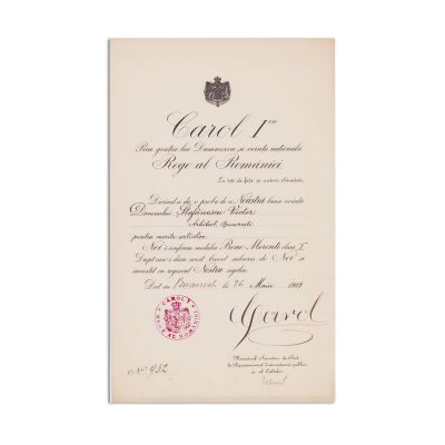 Opt brevete acordate arhitectului Victor Ștefănescu, 1906-1922, cu semnătura regelui Carol I