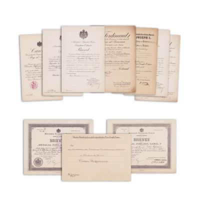 Opt brevete acordate arhitectului Victor Ștefănescu, 1906-1922, cu semnătura regelui Carol I