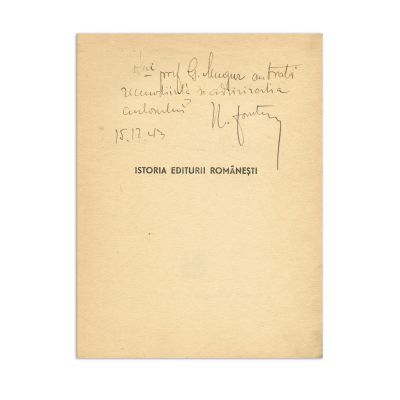 Niculae Th. Ionnițiu, Istoria editurii românești, 1943, cu dedicație olografă