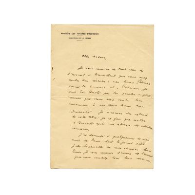 Ilarie Voronca, scrisoare olografă