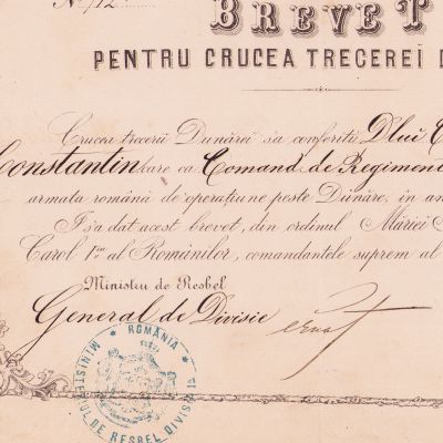 Col. Constantin Budișteanu, brevetul Crucii „Trecerea Dunării”, 1878
