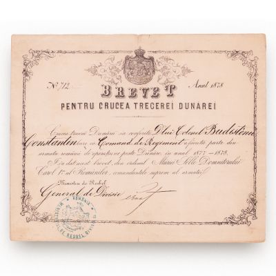 Col. Constantin Budișteanu, brevetul Crucii „Trecerea Dunării”, 1878