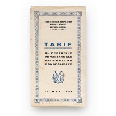 Cassa Autonomă a Monopolurilor, tarif cu prețurile de vânzare ale produselor monopolizate, 1941