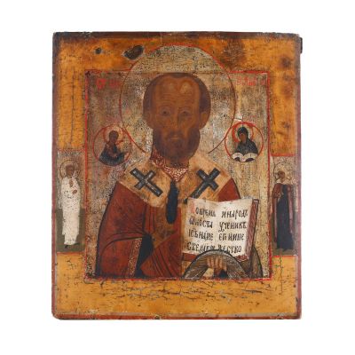 Icoană Sfântul Ierarh Nicolae, Arhiepiscopul Mirelor Lichiei, tempera pe lemn, începutul sec. XIX