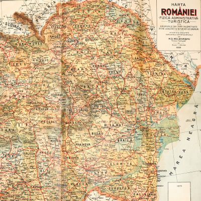 Harta fizică, administrativă și turistică a României, 1939 